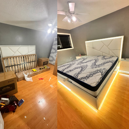 MoveHomeFast team wrapping, disassembling, and reassembling furniture during a move